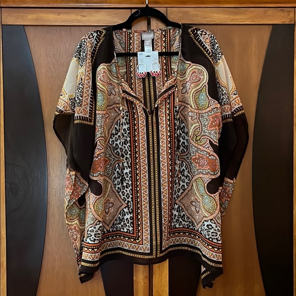Chico's Tops - 24-Chico’s Women's Multicolor Placement Print Bohemian Top w/Dangle Earrings